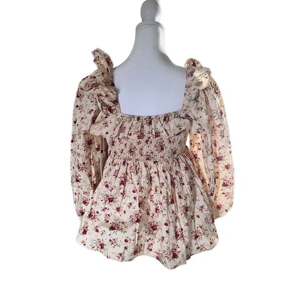 Hyacinth House Women's Cream & Red Floral Squareneck Smocked Blouse Size XS NWT - Picture 2 of 7